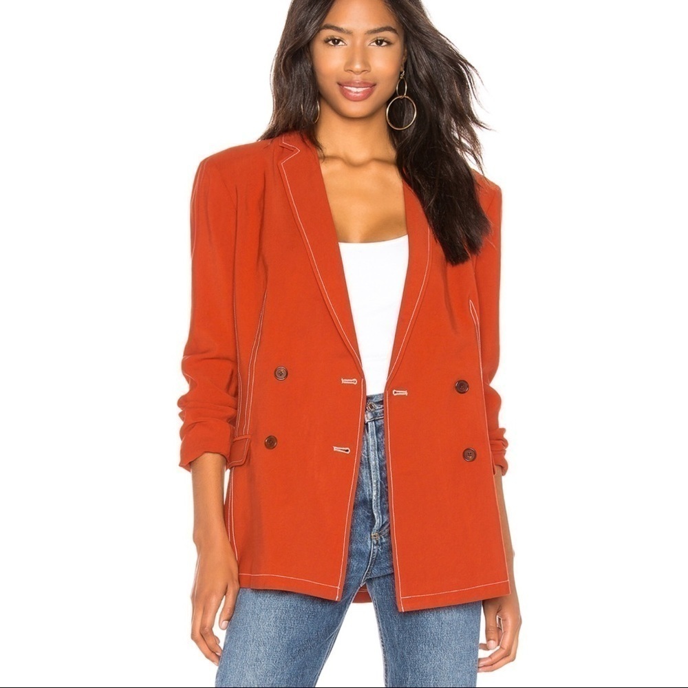 NWT CAPULET Contrast Stitch Double Breasted Tailored Statement Blazer Size XS